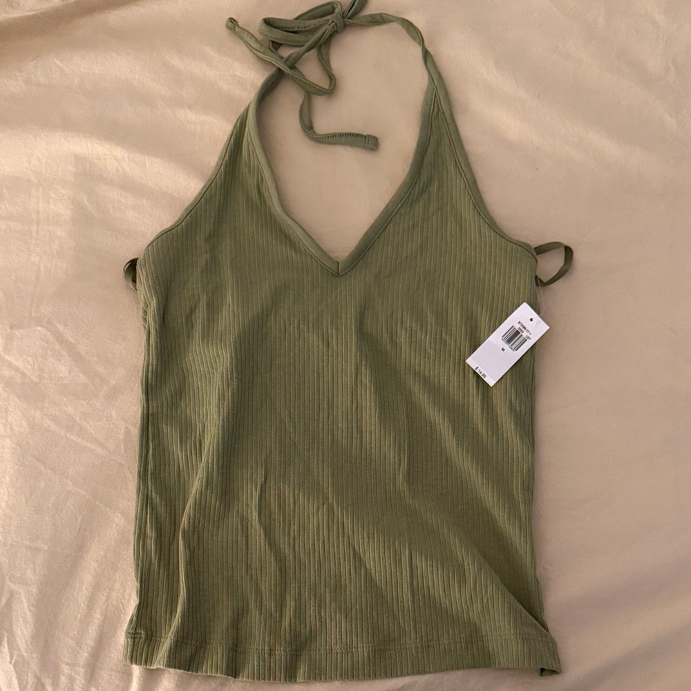 Old Navy Olive Green Ribbed Halter V-Neck Tank